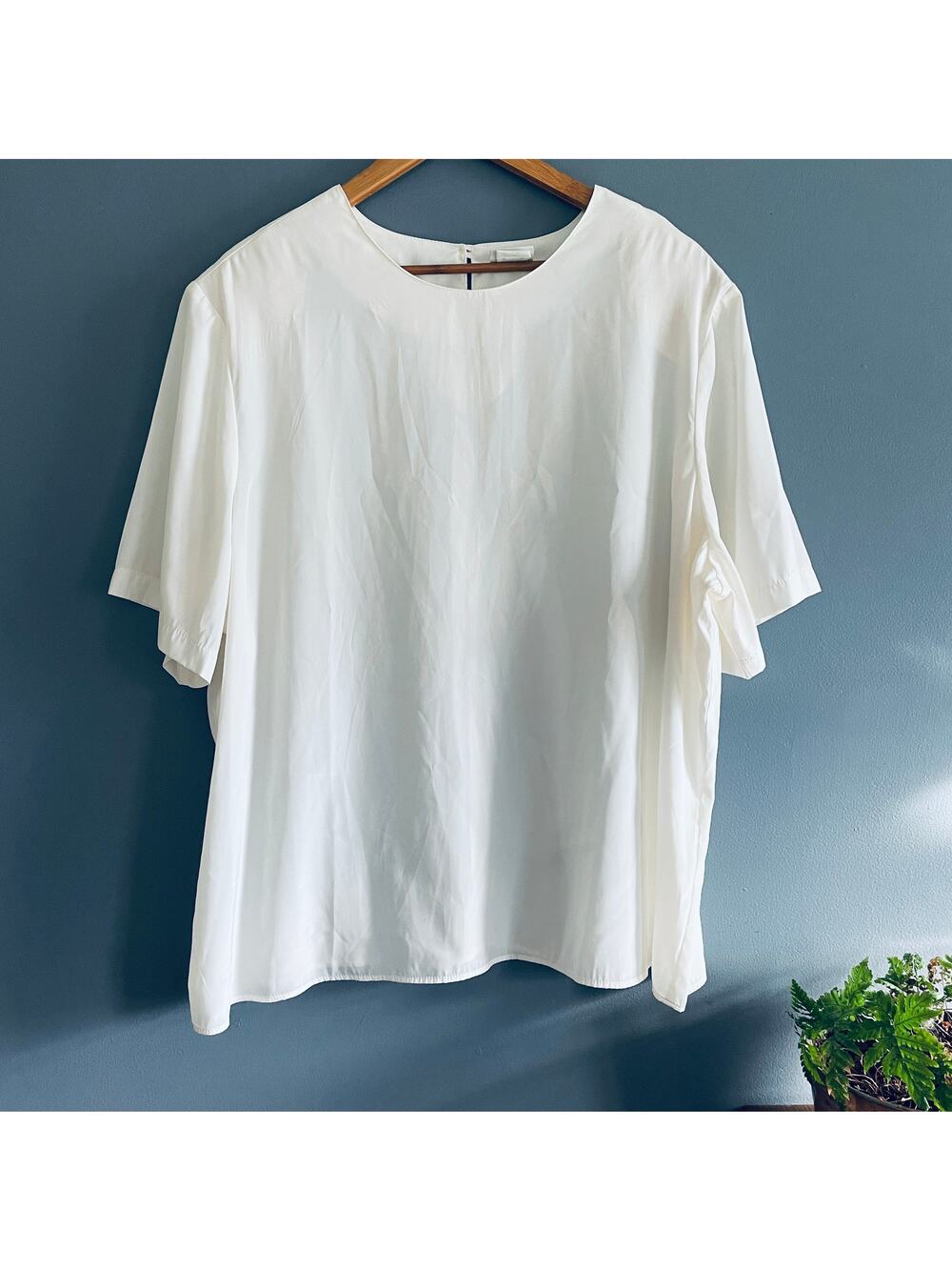Vintage Modern Essentials Boxy Blouse XL White 90s Y2K Shoulder Pad Prep Capsule